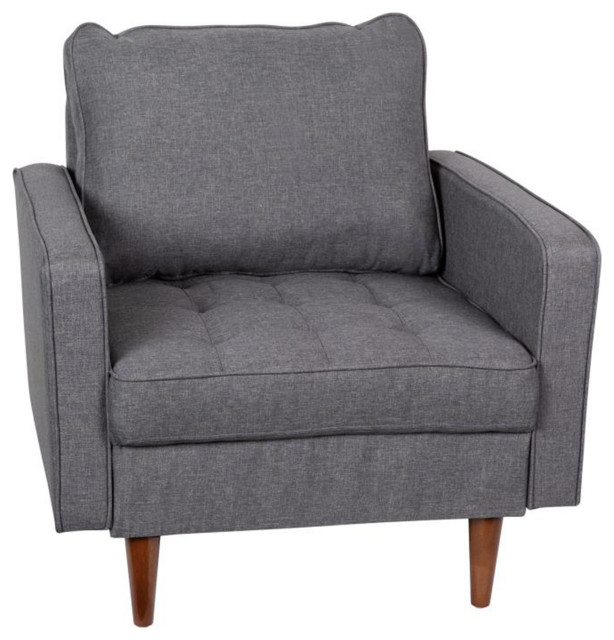 Hudson MidCentury Modern Armchair with Tufted Faux Linen Upholstery