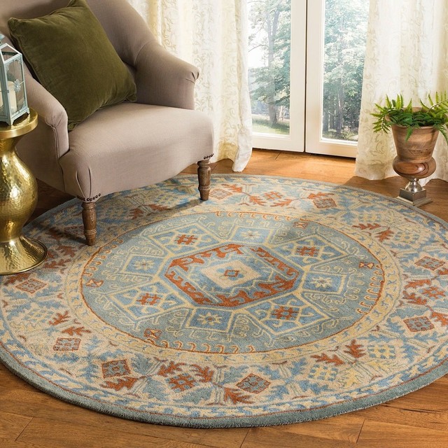 Traditional Heritage Area Rug Blue Beige 6 Round