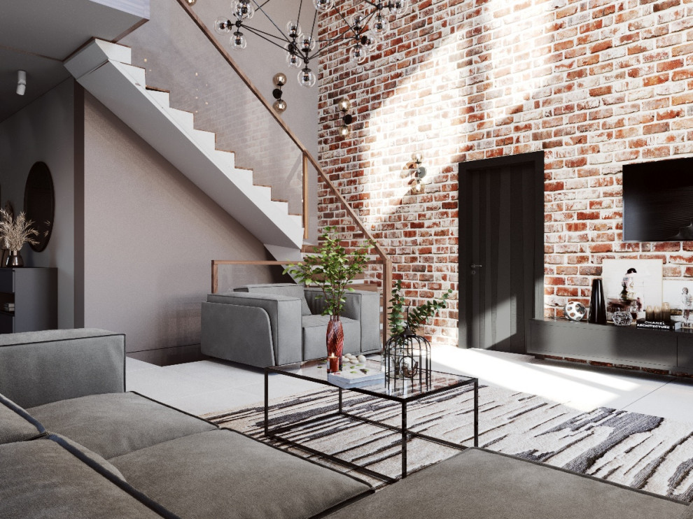 Дизайн кухни-гостиной 55 кв.м