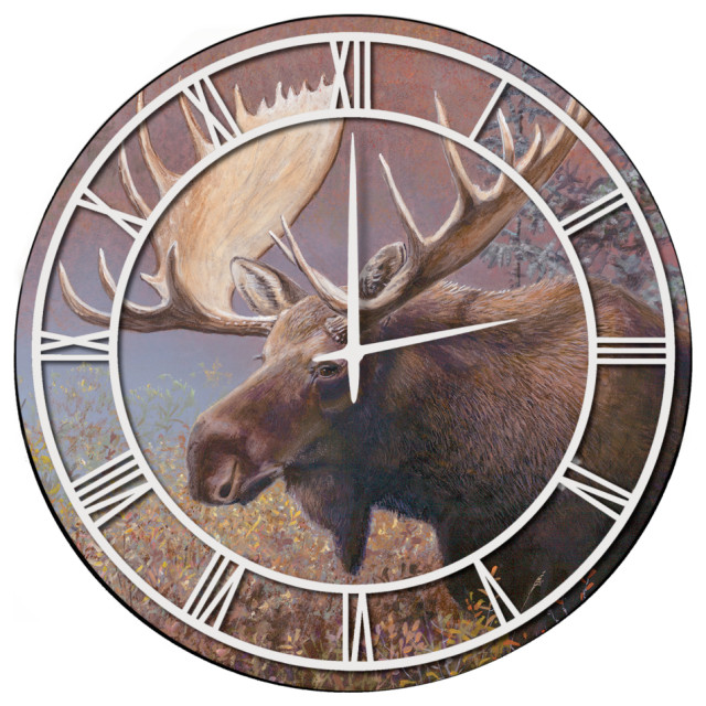 Wall Clock, Chocolate Moose, 24"x24" Rustic Wall Clocks by WGI