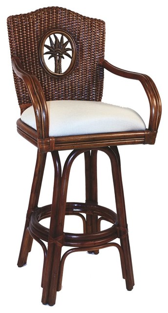 Hospitality Rattan Lucaya Rattan & Wicker Antique Swivel Counter Height Stool