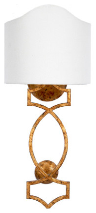 Old World Design Clark Gold Wall Sconce With White Linen Shade