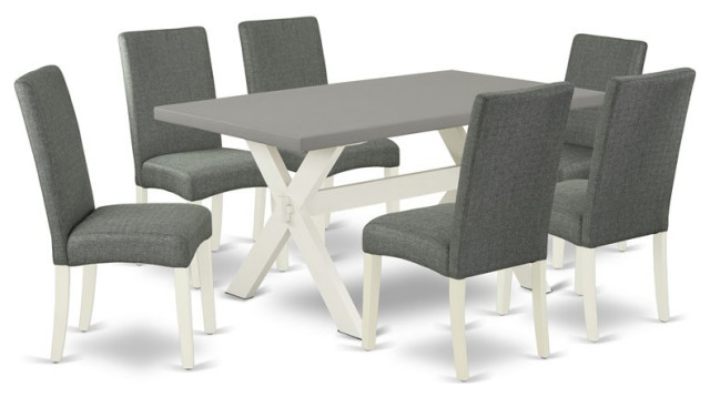 East West Furniture X-Style 7-piece Wood Dining Set in White/Gray