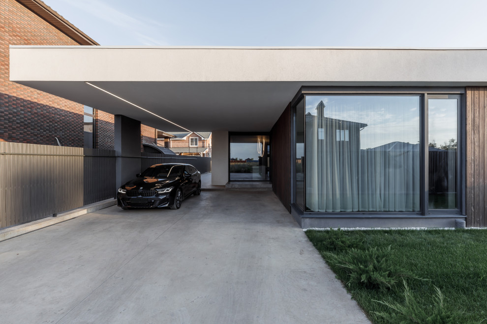 Idee per la facciata di una casa contemporanea a un piano di medie dimensioni