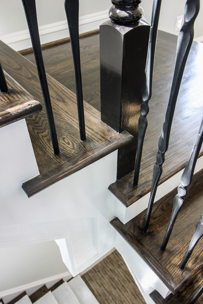 Large transitional wooden l-shaped mixed material railing staircase photo in DC Metro with painted risers