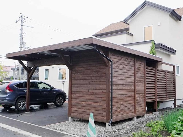 木製カーポート1台用 物置 駐輪スペース Classique Garage Autres Perimetres Par トカチのカタチ 庭十勝 Houzz