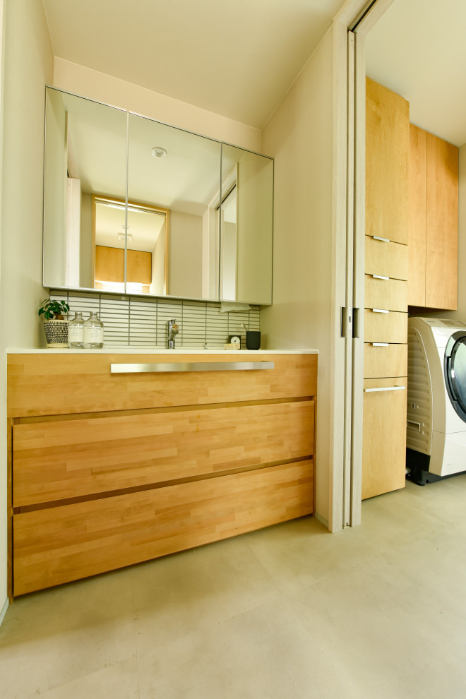 造り付けの洗面化粧台 Asian Powder Room Other By 株式会社 楠亀工務店 Houzz