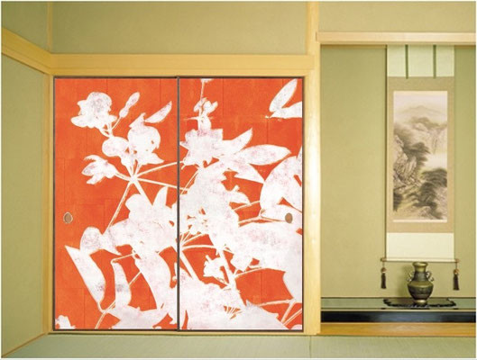 壁絵門ふすま 4枚立 施工写真 和室 和風 ファミリールーム 他の地域 壁絵門 Houzz ハウズ