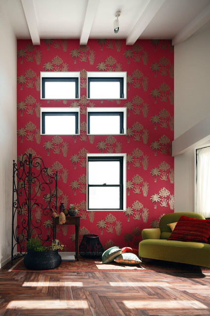 エキゾチックな赤い壁紙 Moderne Salon Par 株式会社 僕らの家 Houzz