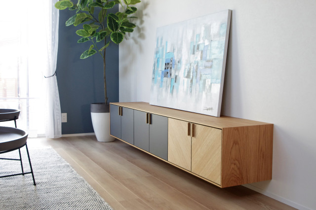 オーク グレーのフロートテレビボード Moderne Salon Autres Perimetres Par Luft ルフト オーダー家具とインテリア Houzz