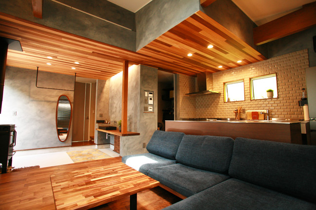 土間玄関と一体のリビングキッチン Contemporary Living Room Other By Littom Houzz