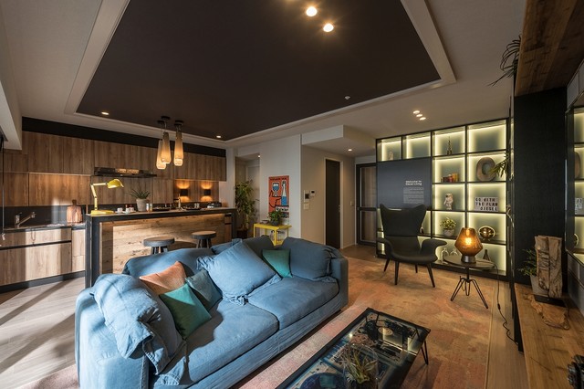 阪急淡路マンション モデルルーム インダストリアル リビング 大阪 Diesel Japan Interior Design Division Houzz ハウズ