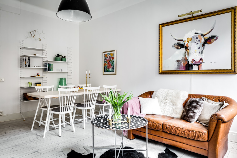 Idéer för ett mellanstort minimalistiskt separat vardagsrum, med vita väggar