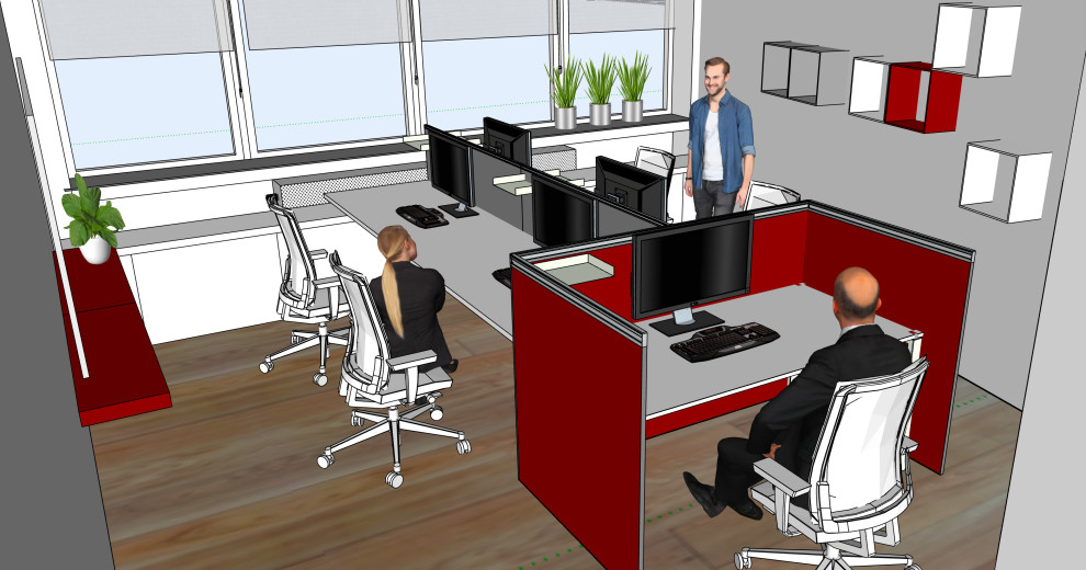 3D Visualisierung - 5er Team Büro - Contemporary - Home Office - Cologne -  by plan-id | Cibelle de Pádua | Houzz