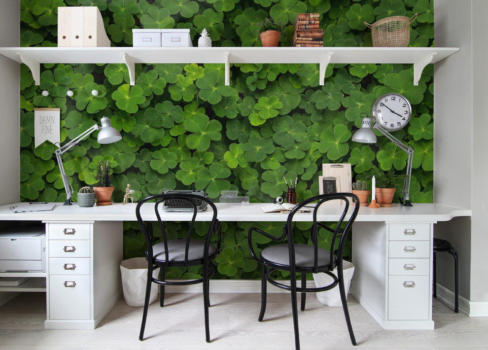 Inspiration för minimalistiska arbetsrum, med gröna väggar