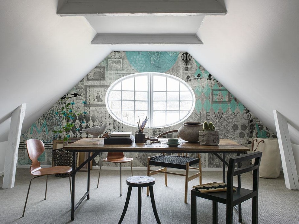 ストックホルムにあるエクレクティックスタイルのおしゃれなホームオフィス・書斎の写真