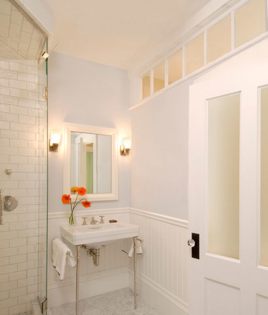 Design ideas for a small traditional cloakroom in Other with blue walls and a console sink.