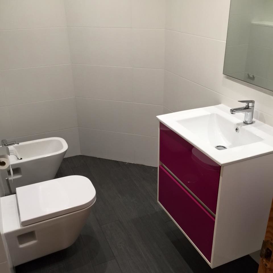 Inspiration pour un petit WC et toilettes traditionnel avec un placard à porte plane, un bidet, un mur blanc et un lavabo intégré.