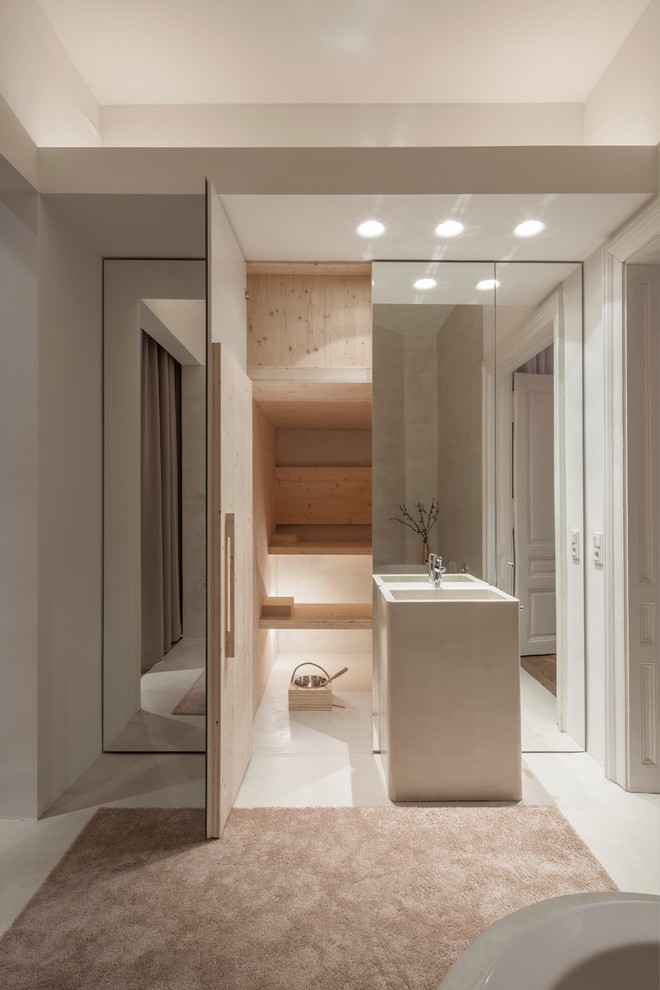Idee per una stanza da bagno minimalista con pareti bianche