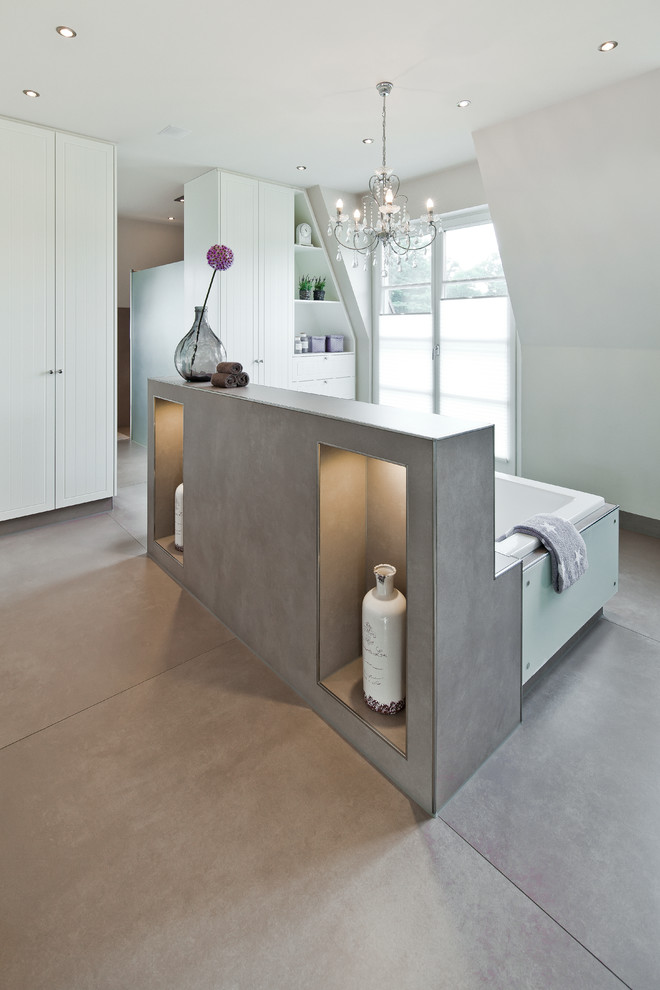 Inspiration for an expansive vintage ensuite bathroom in Hanover with flat-panel cabinets, white cabinets, a freestanding bath and ceramic flooring.