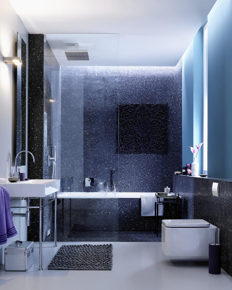 Источник вдохновения для домашнего уюта: ванная комната в скандинавском стиле с накладной ванной и инсталляцией