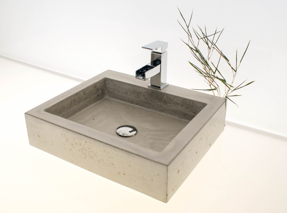 Inspiration for a small contemporary bathroom remodel in Hamburg with concrete countertops and a vessel sink