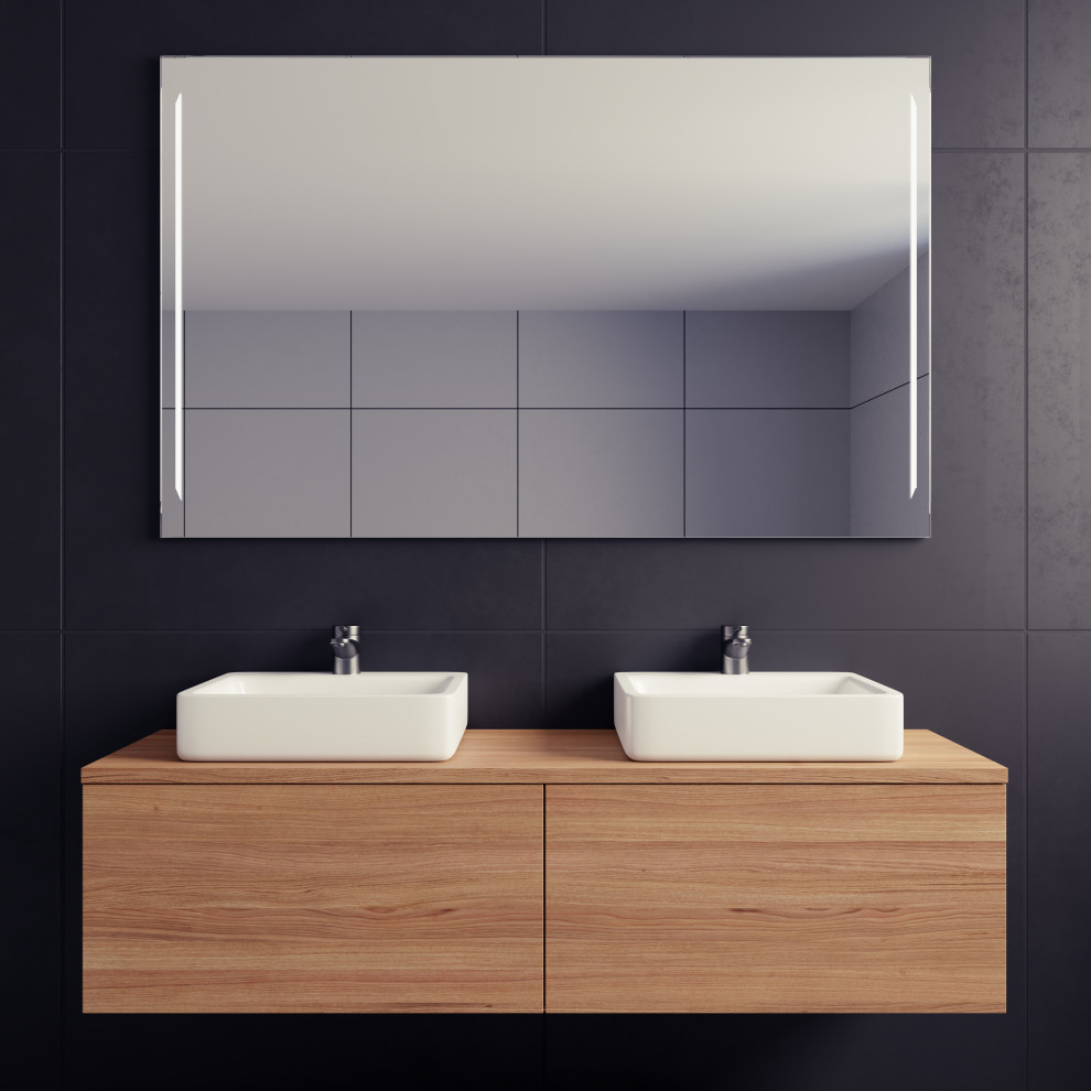 Modernes Badezimmer mit Waschtisch aus Holz und schwebendem Waschtisch in Frankfurt am Main