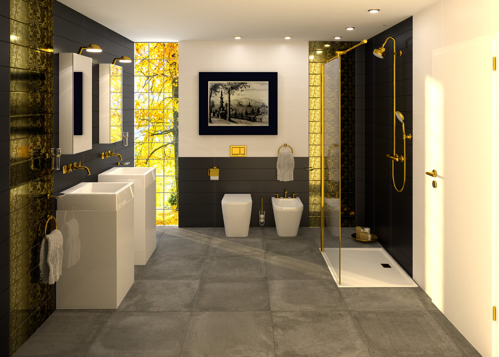Пример оригинального дизайна: ванная комната в стиле ретро