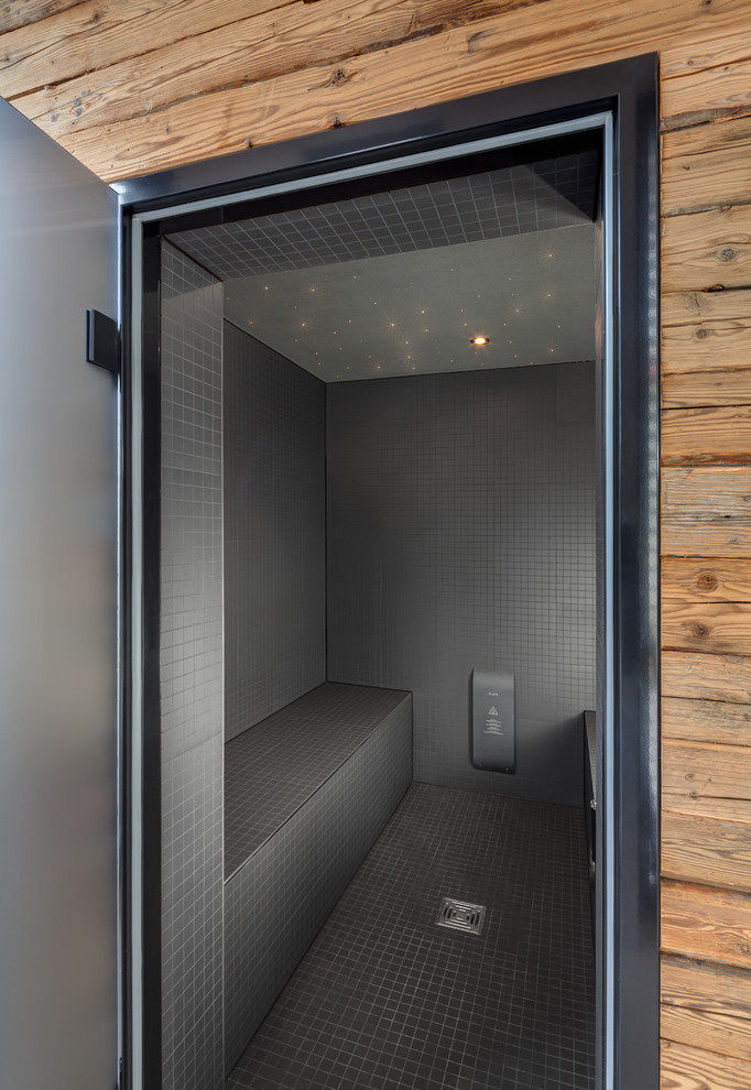 Foto di una stanza da bagno minimal di medie dimensioni con pareti marroni