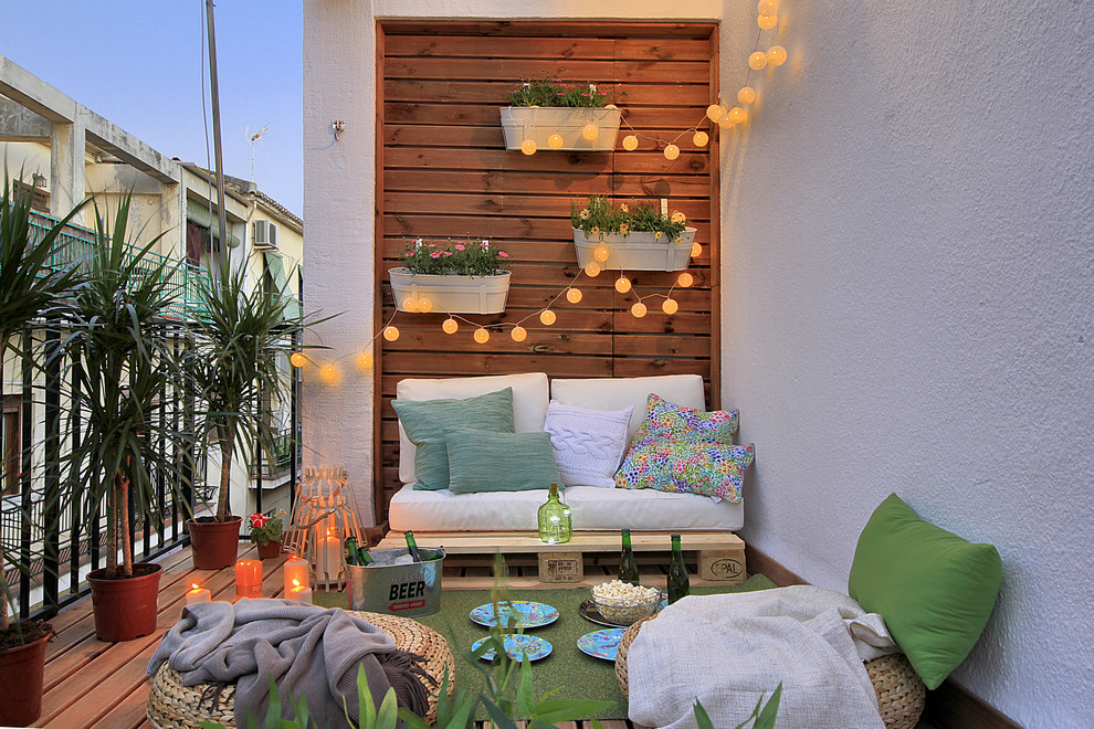 Small tuscan metal railing balcony container garden photo in Other
