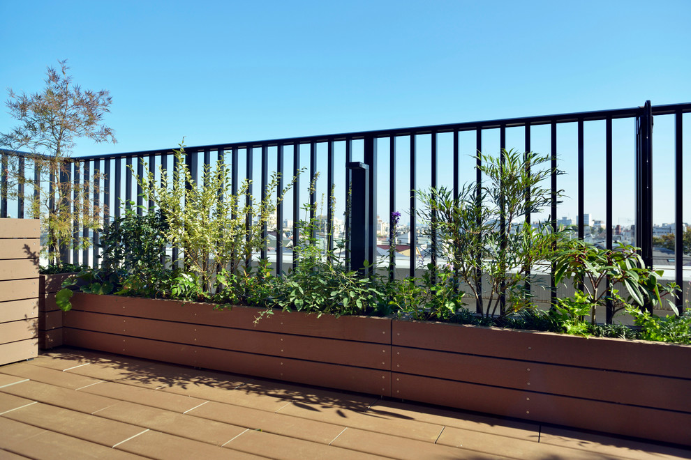 Cette photo montre un petit balcon moderne avec des plantes en pot.
