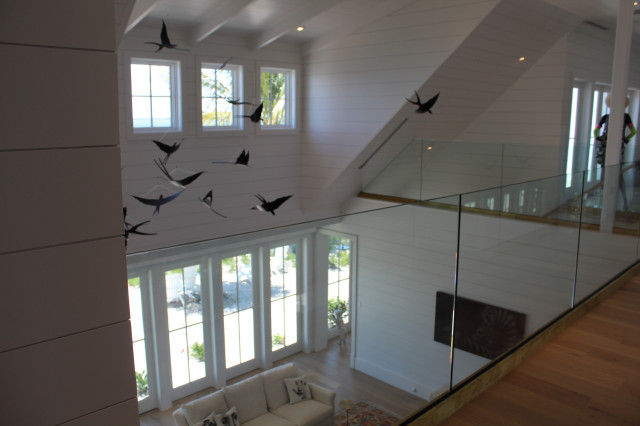 Glass Balustrade with Aluminum Base Rail Finished with Satin Brass ...