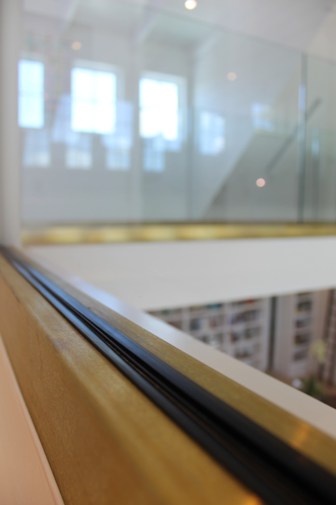 Glass Balustrade With Aluminum Base Rail Finished With Satin Brass Cladding Transitional Balcony Other By Trimcraft Of Fort Myers Inc Houzz