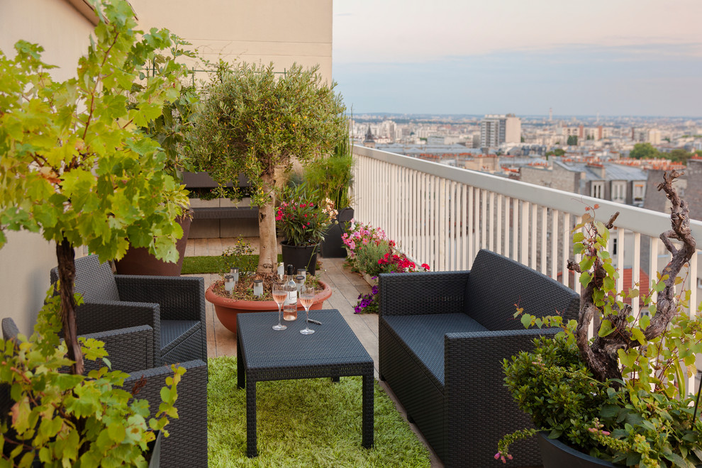 Mid-sized trendy balcony container garden photo in Paris with no cover