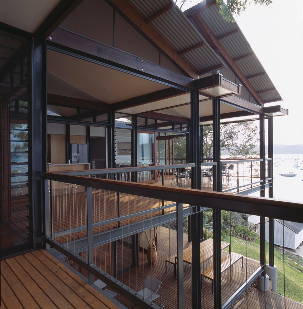 Nautical balcony in Sydney with a roof extension.