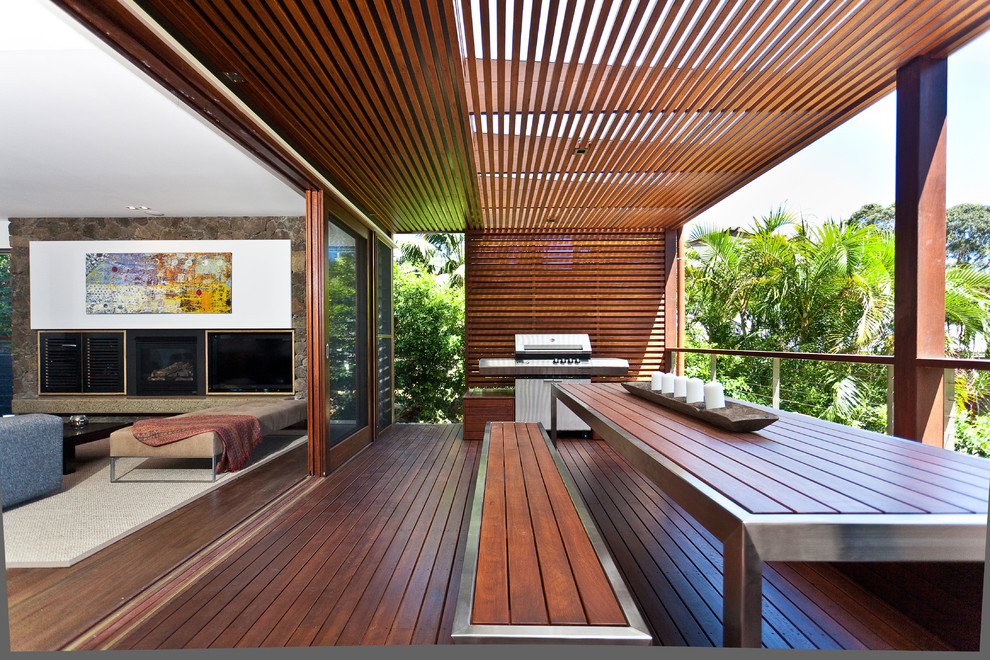 This is an example of a contemporary balcony in Sydney with a pergola.