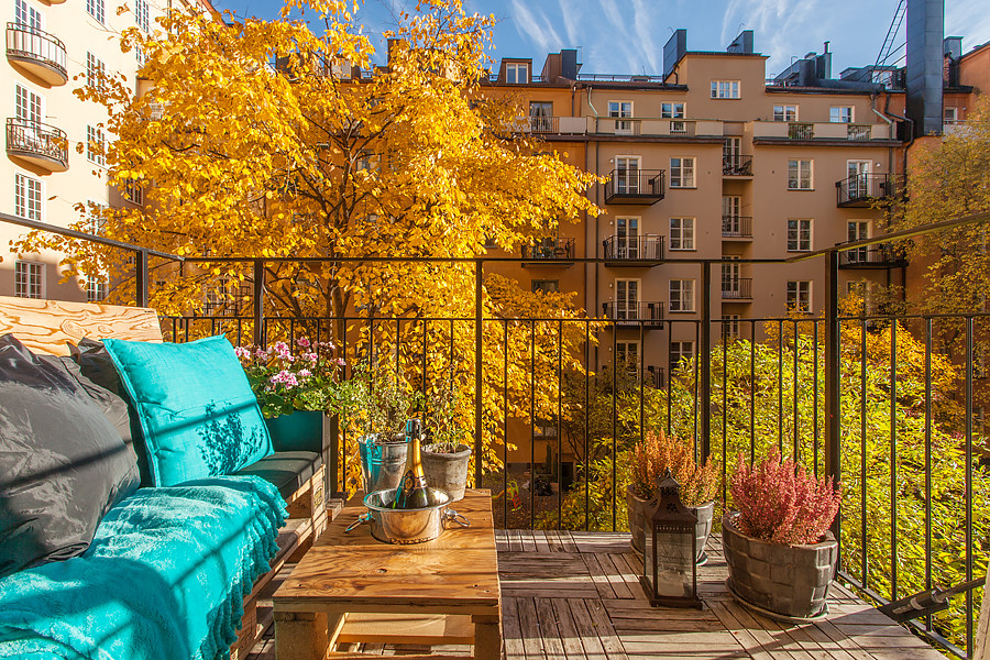 Modern Green Yellow Building Balconies On Stock Photo 696627505