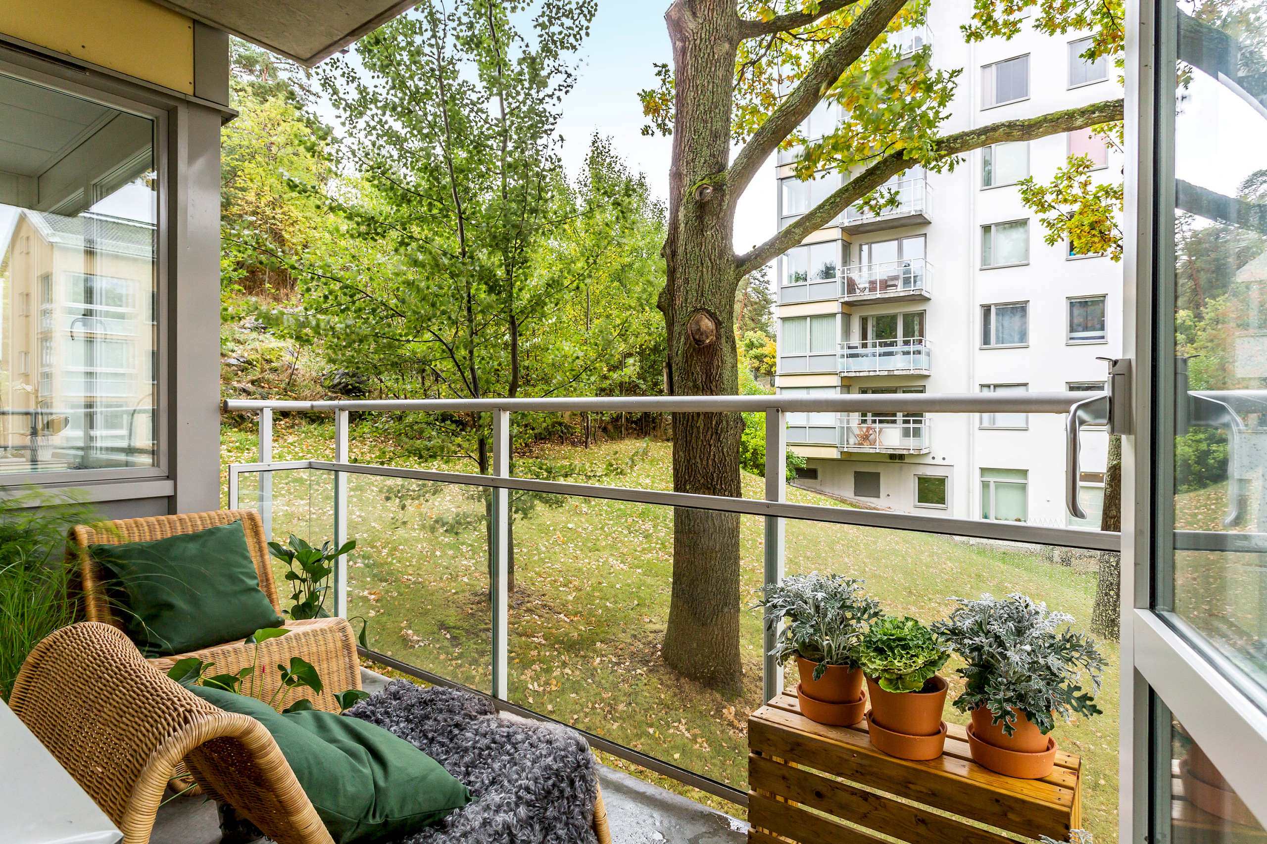 Modern Green Yellow Building Balconies On Stock Photo 696627505