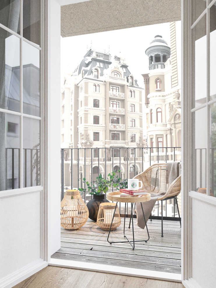 Источник вдохновения для домашнего уюта: маленький балкон и лоджия в скандинавском стиле с металлическими перилами без защиты от солнца в квартире для на участке и в саду