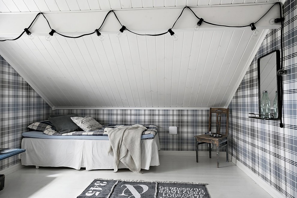 Bild på ett litet maritimt pojkrum kombinerat med sovrum