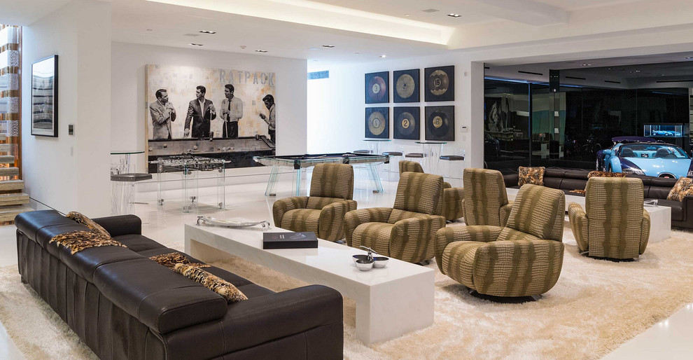 Example of a huge trendy basement design in Los Angeles with white walls