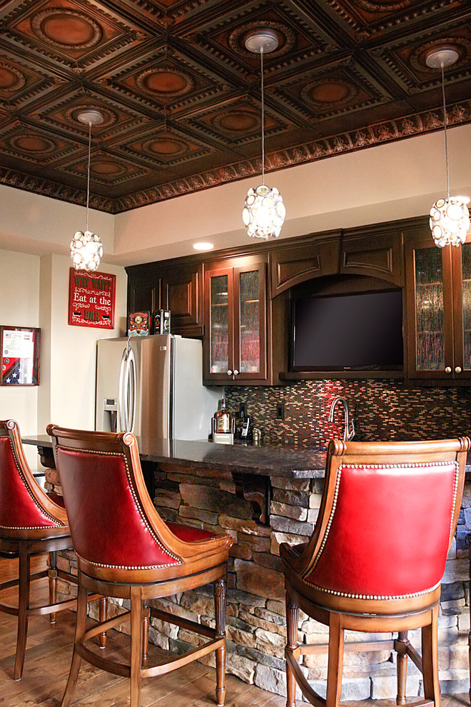 Bar Area with Tin Ceiling Contemporary Basement Tampa by