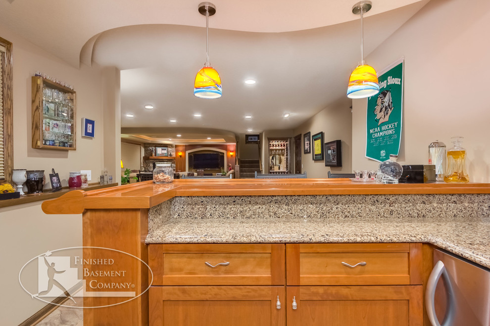Basement Bar Counter & Great Room Traditional Basement