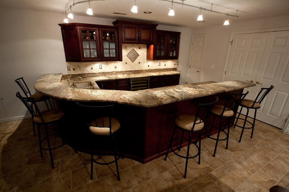 Basement Bar With Fire Bordeaux Granite Contemporary Basement DC