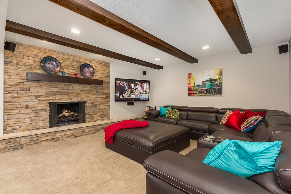 Basement Fireplace and TV room - Transitional - Basement - Minneapolis ...