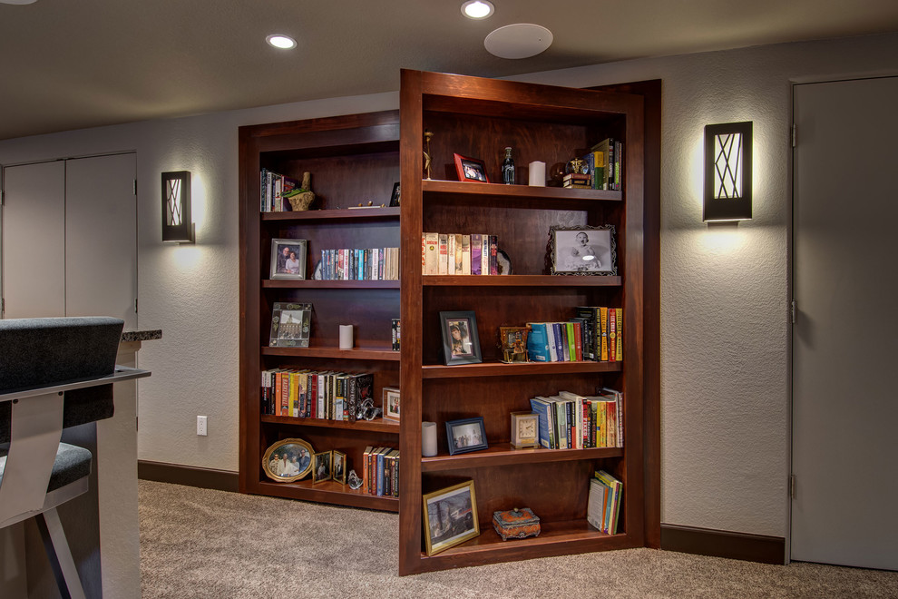 Basement Hidden Bookcase open Transitional Basement Denver by