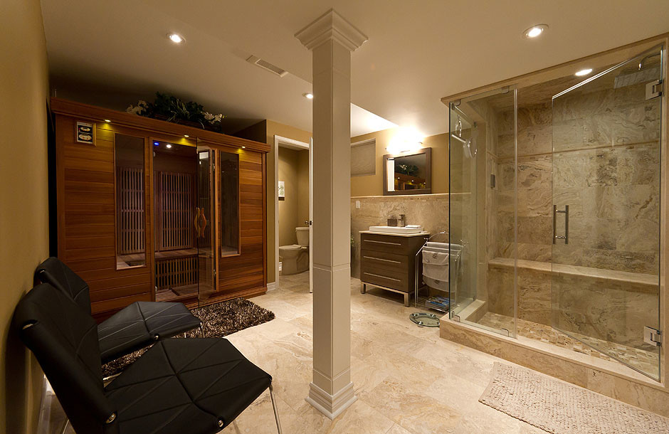 Basement Home Spa Transitional Basement Toronto by Finished