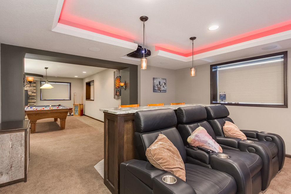 Basement Home Theater Pool Table - Transitional - Basement - Minneapolis -  by FBC Remodel | Houzz