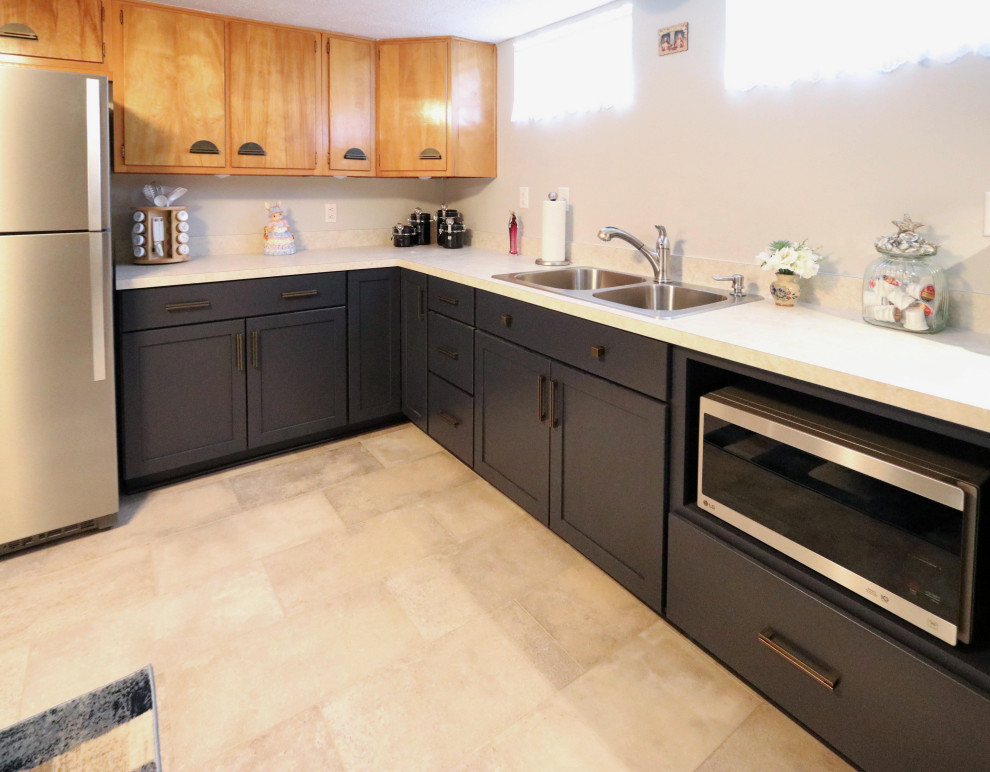 Basement Kitchen with Medallion Blue with matching Barn Door