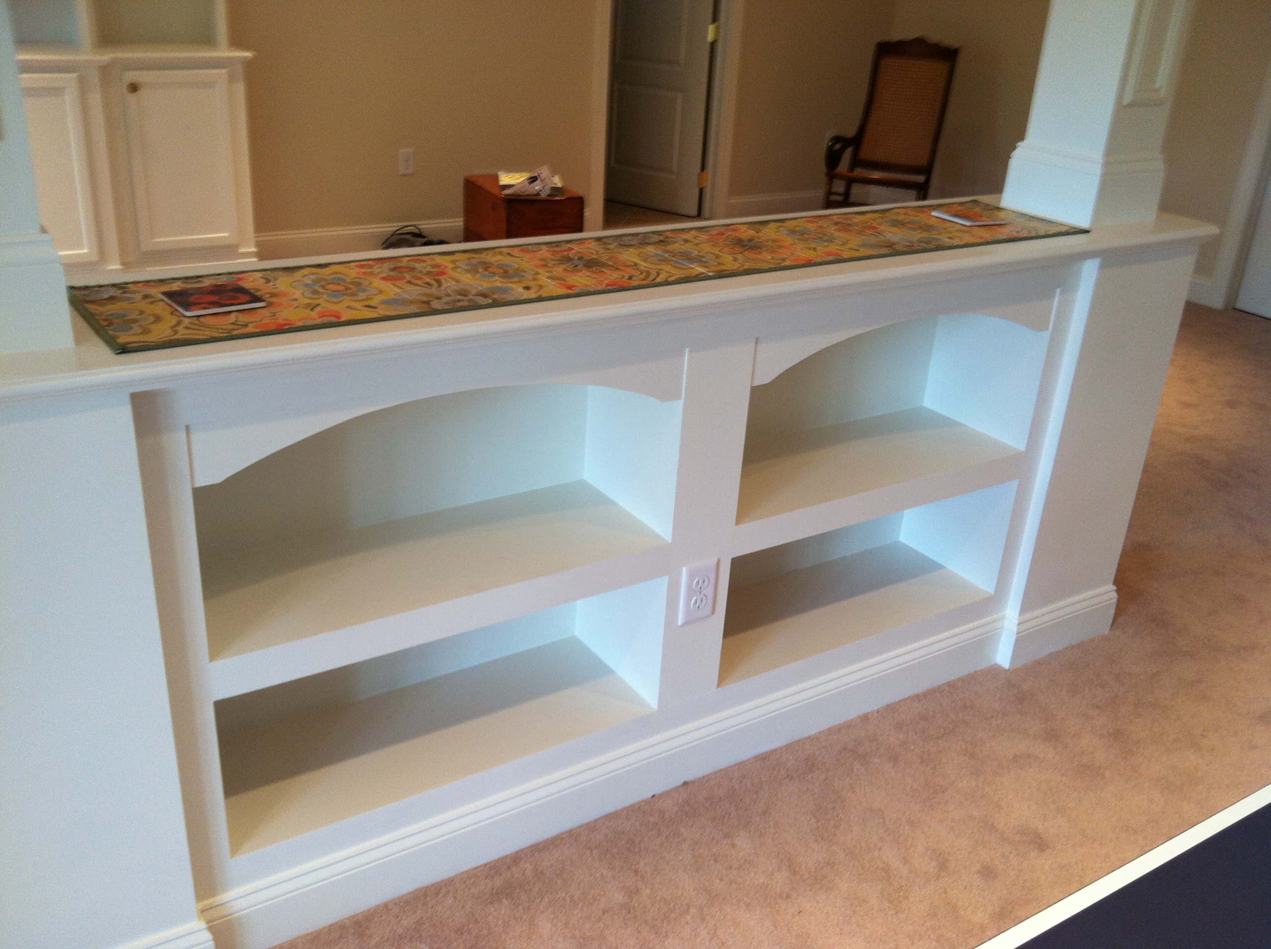 Half Wall Storage Houzz, Pony Wall With Built In Shelves